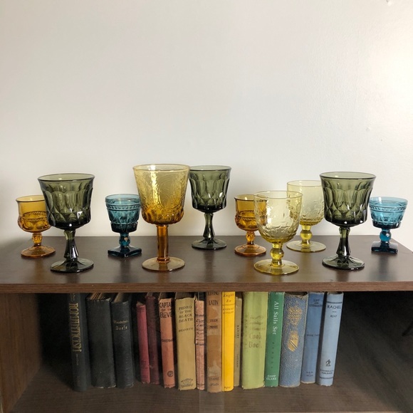 Vintage Other - Mismatched Vintage Cut Wine Glass Set